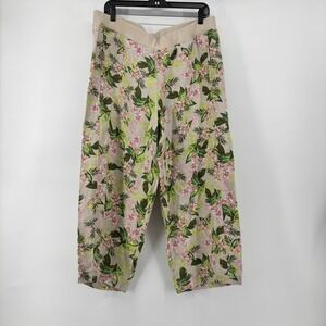 J.Jill Love Linen Wide Leg Crop Pants Large NWT Floral Tropical Orchid